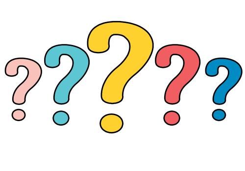 6 animated question marks in different colors